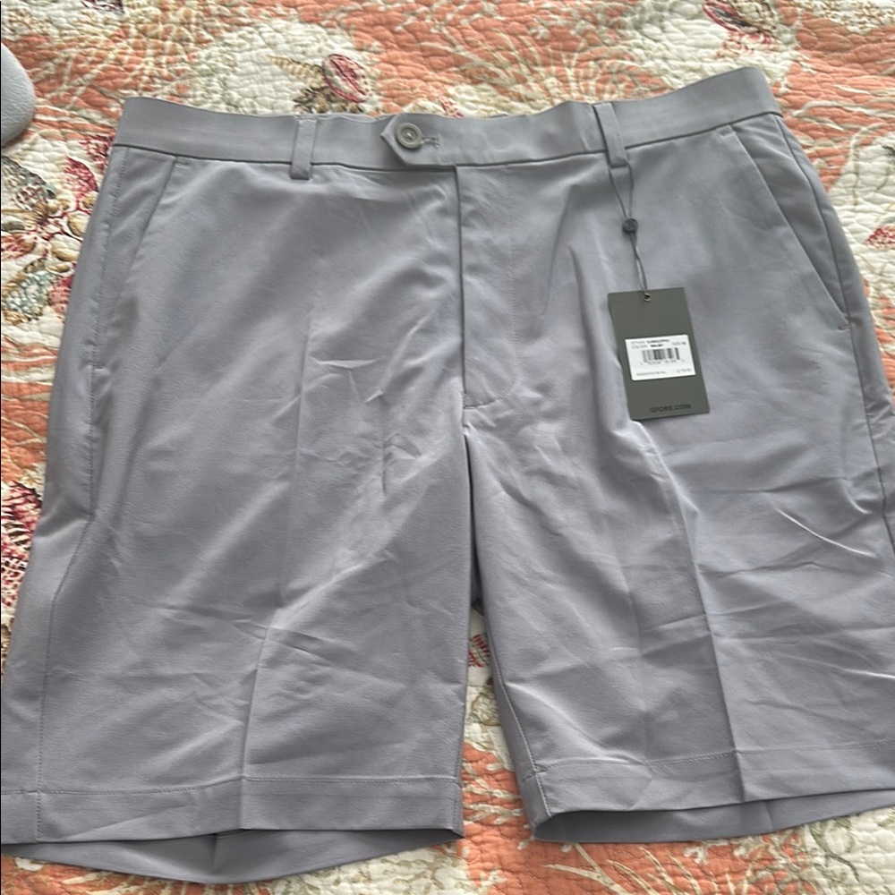 Gray Flat Front Shorts with Smooth Finish
